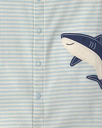 Baby Boy Striped Shark Romper - Blue