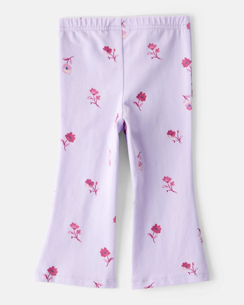 Baby Girl Floral Cotton Flare Pull-On Stretch Leggings - Purple