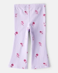 Baby Girl Floral Cotton Flare Pull-On Stretch Leggings - Purple