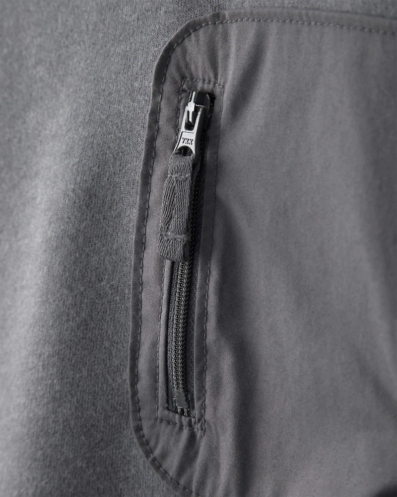 Baby Boy French Terry Zipper Pullover Sweatshirt - Grey