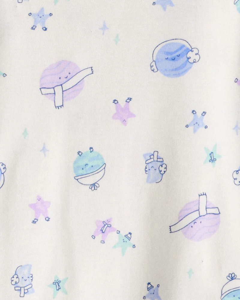 Toddler Girl Space Star Print 100% Cotton Long-Sleeve Snug Fit 4-Piece Pyjamas - White/Purple