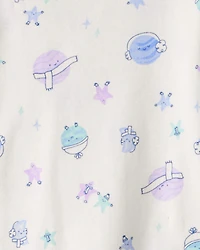 Toddler Girl Space Star Print 100% Cotton Long-Sleeve Snug Fit 4-Piece Pyjamas - White/Purple