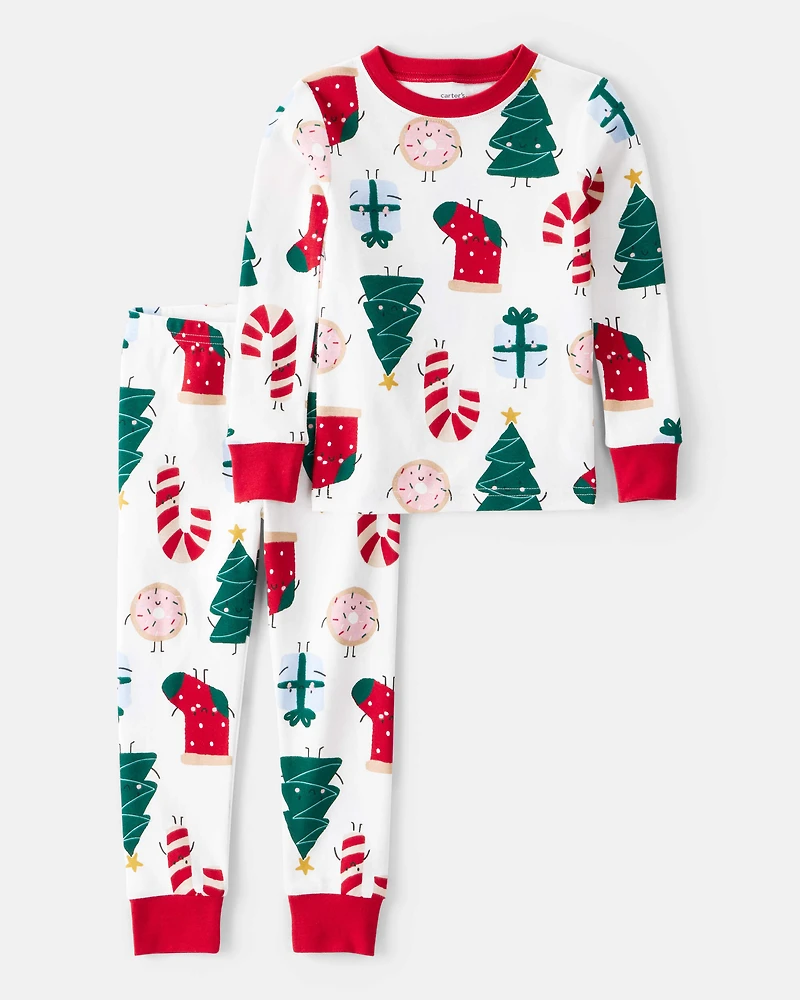 Baby Santa Print 100% Cotton Long-Sleeve 2-Piece Pyjamas - White