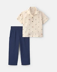 Toddler Boy 2-Piece Chambray Short-Sleeve Top & Pant Set