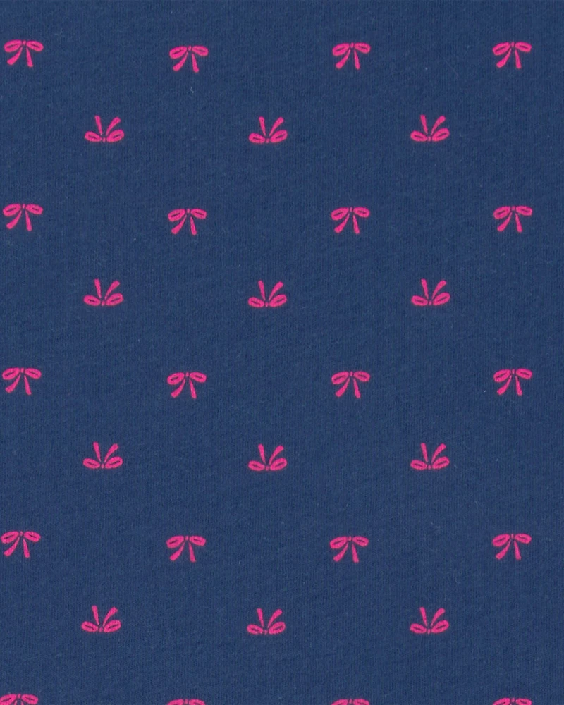 Girls Bow Short-Sleeve Dress - Navy Blue