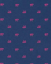 Girls Bow Short-Sleeve Dress - Navy Blue