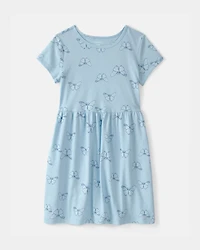 Girls Butterfly Short-Sleeve Dress - Blue