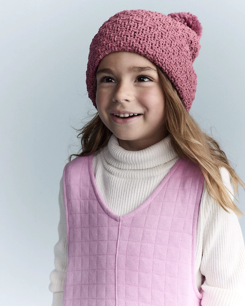 Toddler Girl Pom Beanie - Burgundy