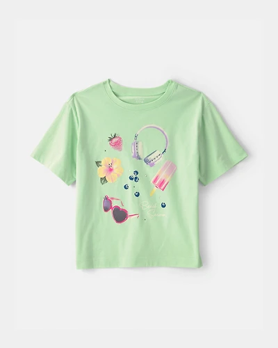 Girls 'Beach Season' Summer Graphic Tee - Green