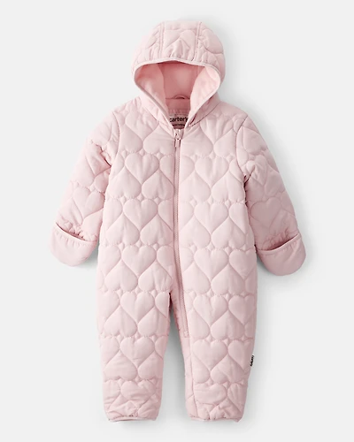 Baby Girl 1-Piece Heart Quilted Pram Snowsuit - Pink