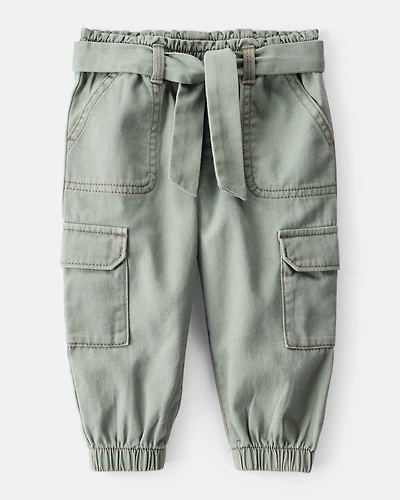 Baby Girl Cotton Cargo Joggers - Green