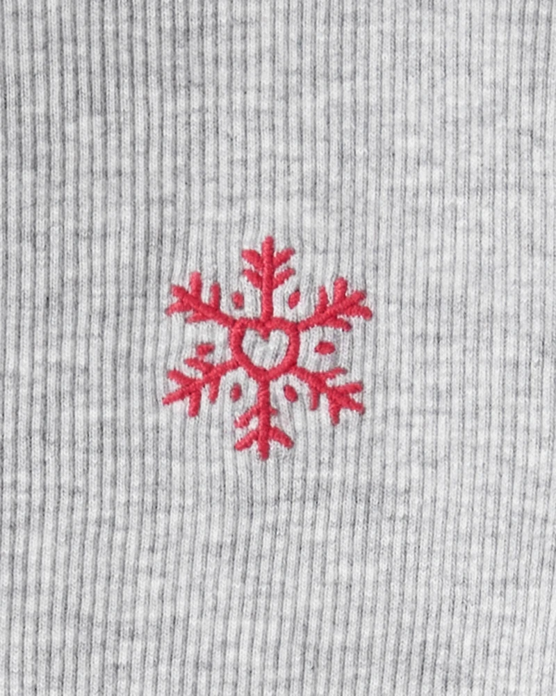 Toddler Girl Snowflake Mock Neck Rib Top - Grey