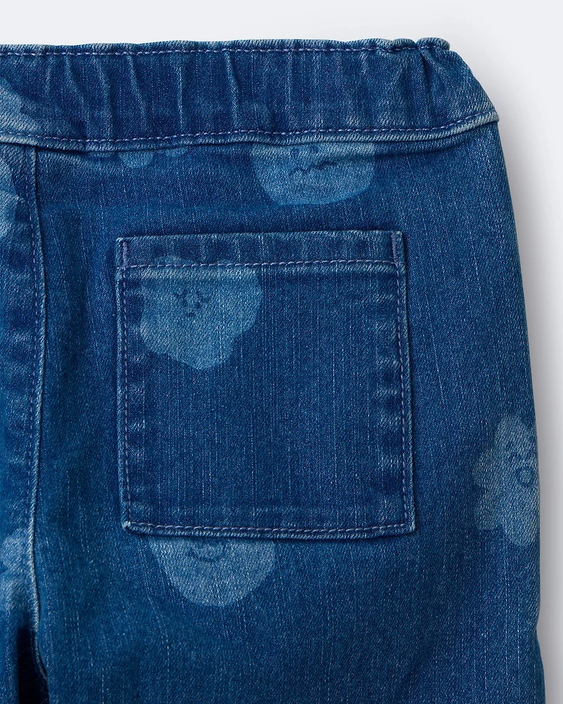 Toddler Girl Character Print Cuffed Pleat Pant Denim - Blue