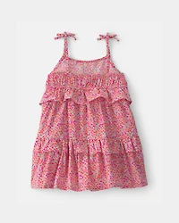 Toddler Girl Floral Ruffle Tiered Dress - Pink