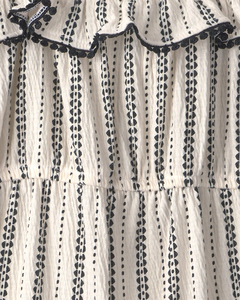 Toddler Girl Striped Ruffle Jumpsuit - Cream