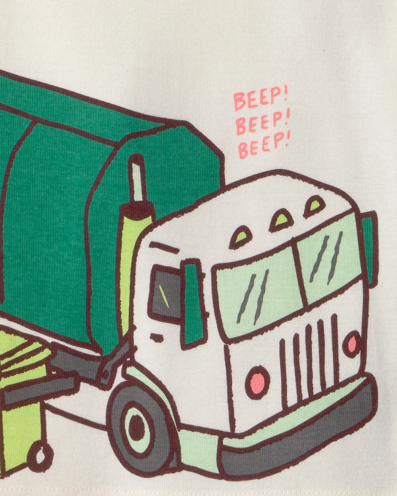 Baby Boy Trash Truck 100% Cotton Short-Sleeve Snug Fit 4-Piece Pyjama Set - Grey