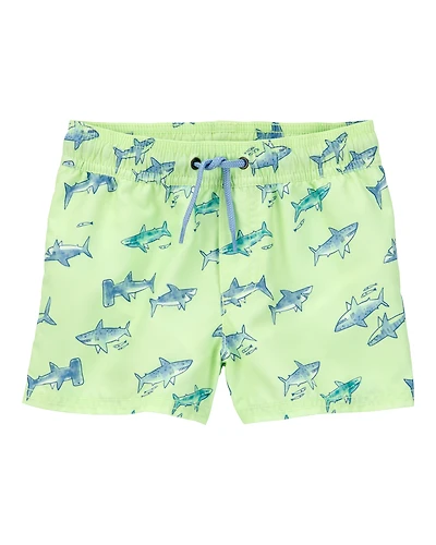 Toddler Boy Shark Swim Trunks - Lime Green