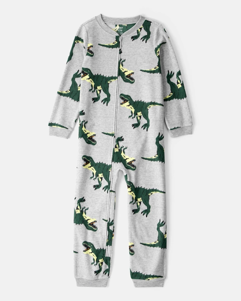 Boys Dinosaur Print Loose Fit Long-Sleeve Zip-Up 1-Piece Pyjamas