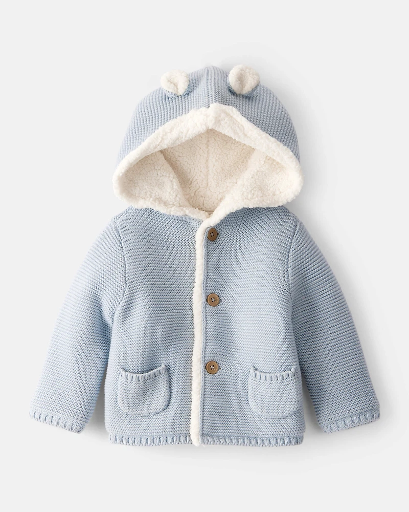 Baby Boy Sherpa Lined Cotton Long-Sleeve Sweater - Blue