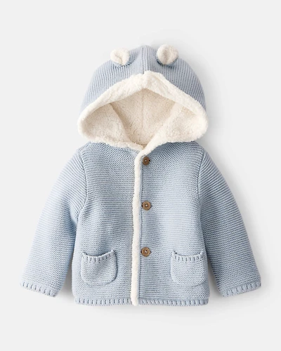 Baby Boy Sherpa Lined Cotton Long-Sleeve Sweater - Blue