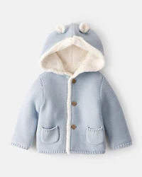 Baby Boy Sherpa Lined Cotton Long-Sleeve Sweater - Blue
