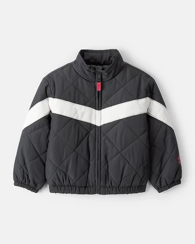 Toddler Girl Colour Block Puffer Jacket - Black