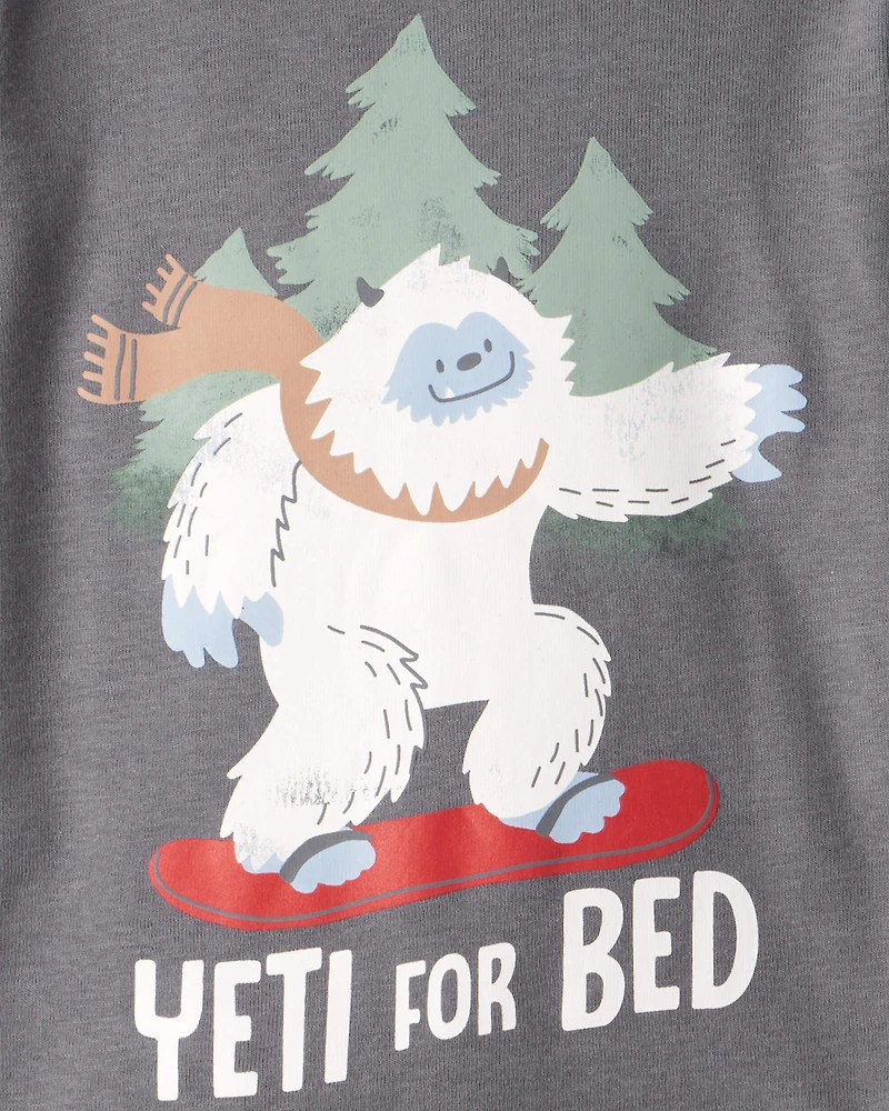 Toddler Boy Yeti Print 100% Cotton Long-Sleeve Snug Fit 4-Piece pyjamas - Grey/Green