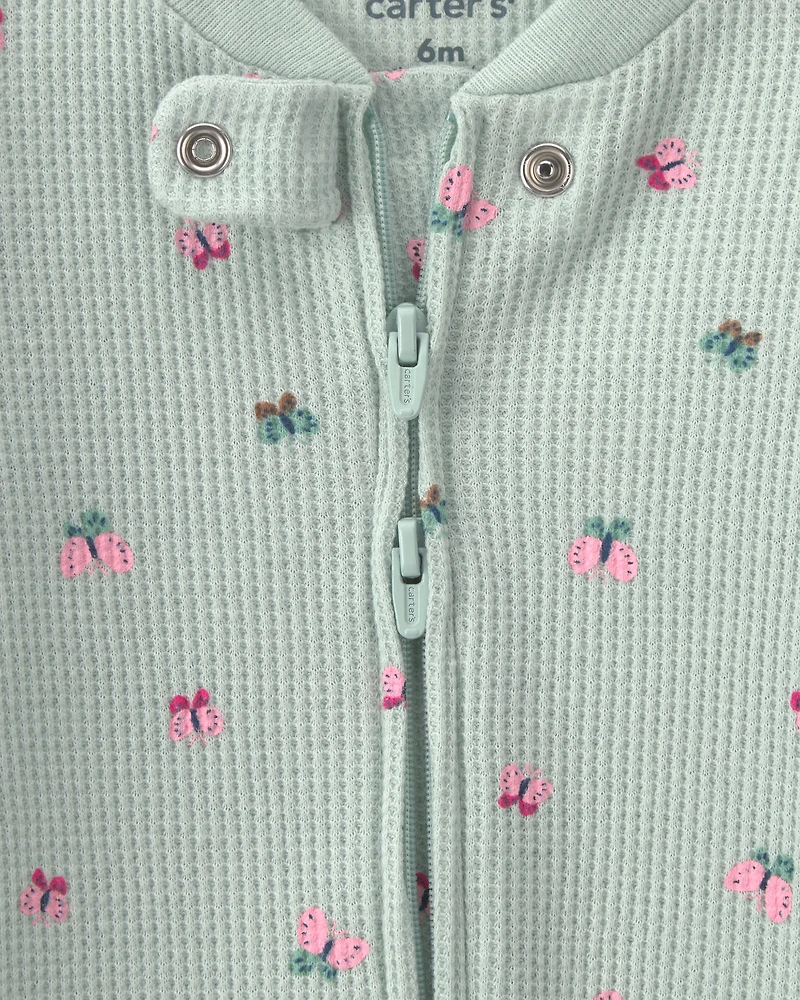 Baby Girl Butterfly Cotton 2-Way Zip Thermal Sleeper - Green