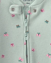 Baby Girl Butterfly Cotton 2-Way Zip Thermal Sleeper - Green