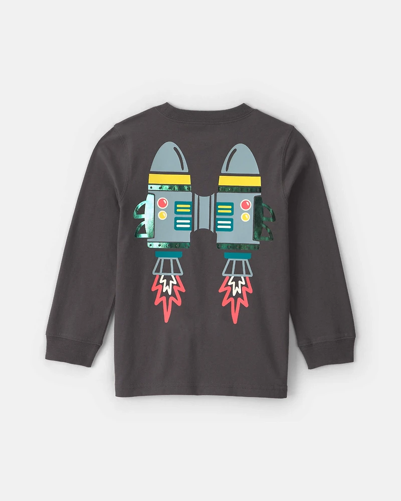 Toddler Boy Dino Jet Pack Long-Sleeve Graphic Tee - Grey