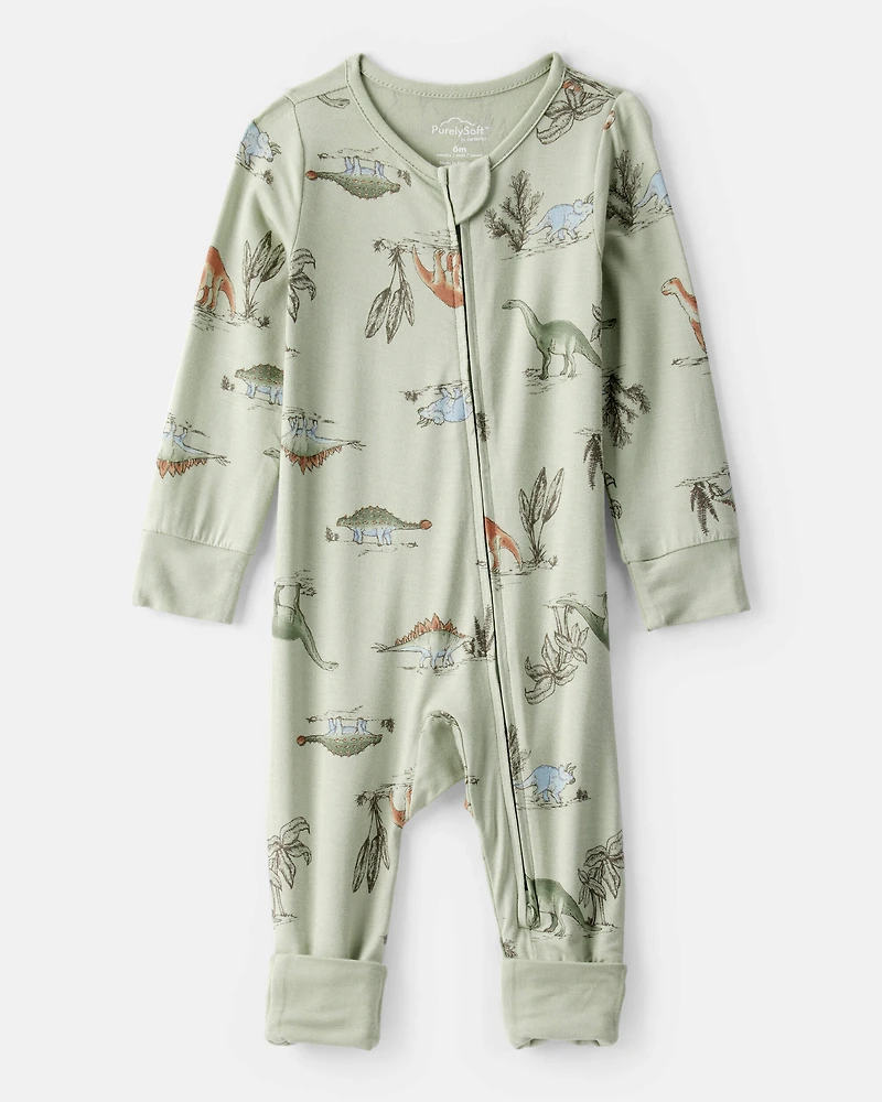 Baby Boy Dinosaur Print PurelySoft Long-Sleeve Sleeper - Green
