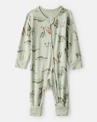 Baby Boy Dinosaur Print PurelySoft Long-Sleeve Sleeper - Green