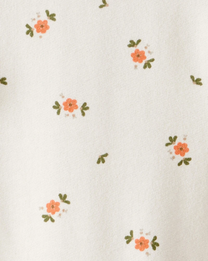 Baby Girl Floral Ruffle Cotton Long-Sleeve Jumpsuit - Cream