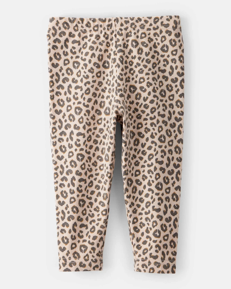 Baby Girl Cotton Leopard Stretch Leggings - Brown
