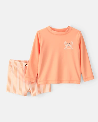 Baby Boy 2-Piece Long-Sleeve Rashguard Swimsuit Set - Orange