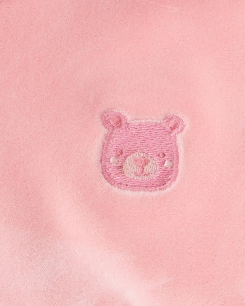Baby Girl Bear Velour Hoodie & Pant Set - Pink