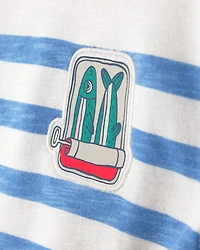 Toddler Boy Striped French Terry Pullover Sweatshirt - Blue/White