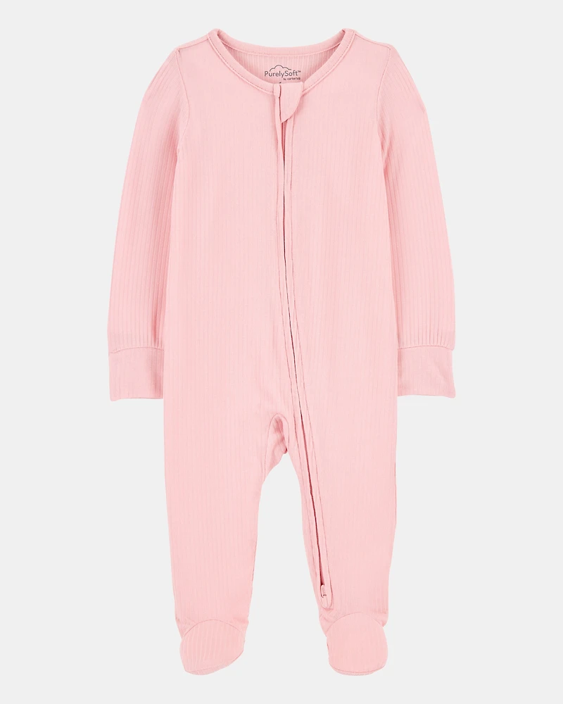 Baby Girl Solid 2-Way Zip PurelySoft Sleeper Pyjamas