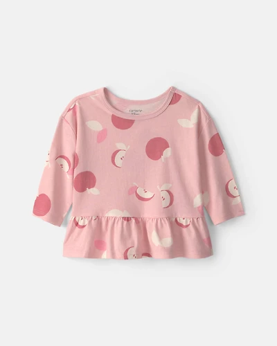 Baby Girl Apple Long Sleeve Top - Pink