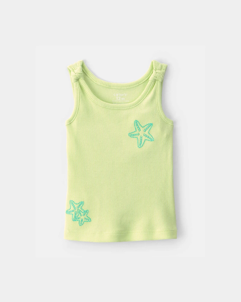 Baby Girl Starfish Ribbed Tank Top - Green