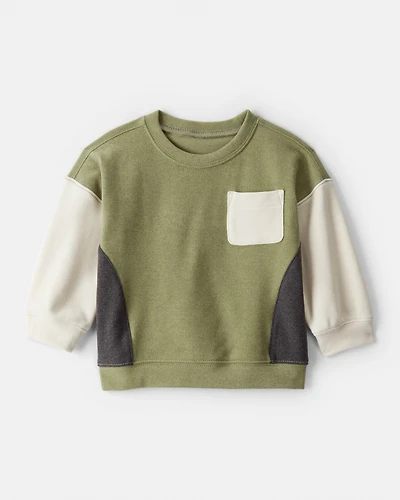 Baby Boy Colourblock French Terry Long-Sleeve Pullover Sweatshirt - Green