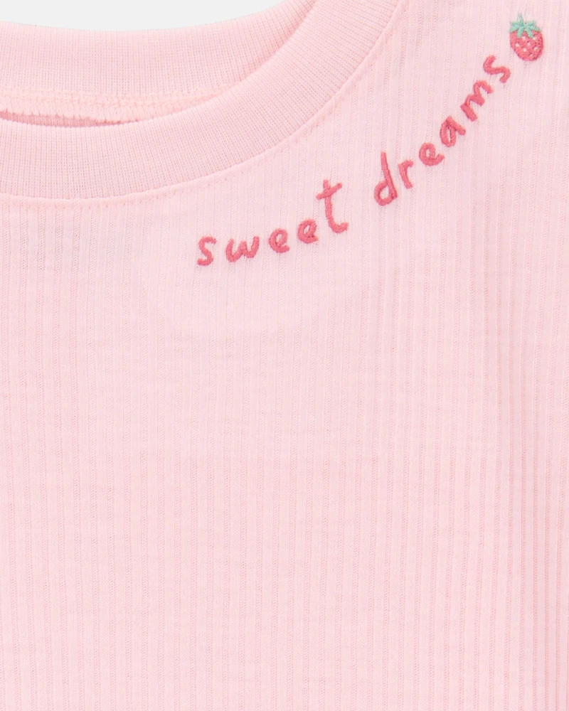 Girls Strawberry Print Loose Fit 2-Piece Pyjamas - Pink