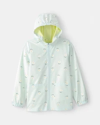 Girls Flowers Rain Jacket-Blue