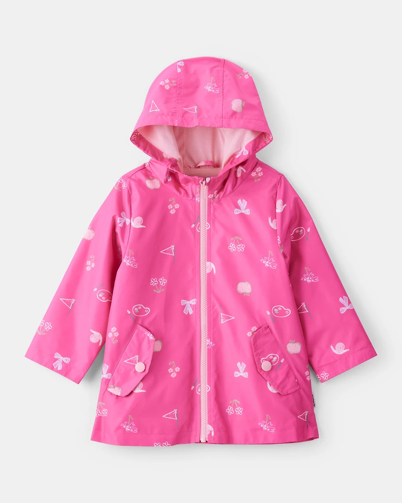 Girls Novelty Print Rain Jacket - Pink
