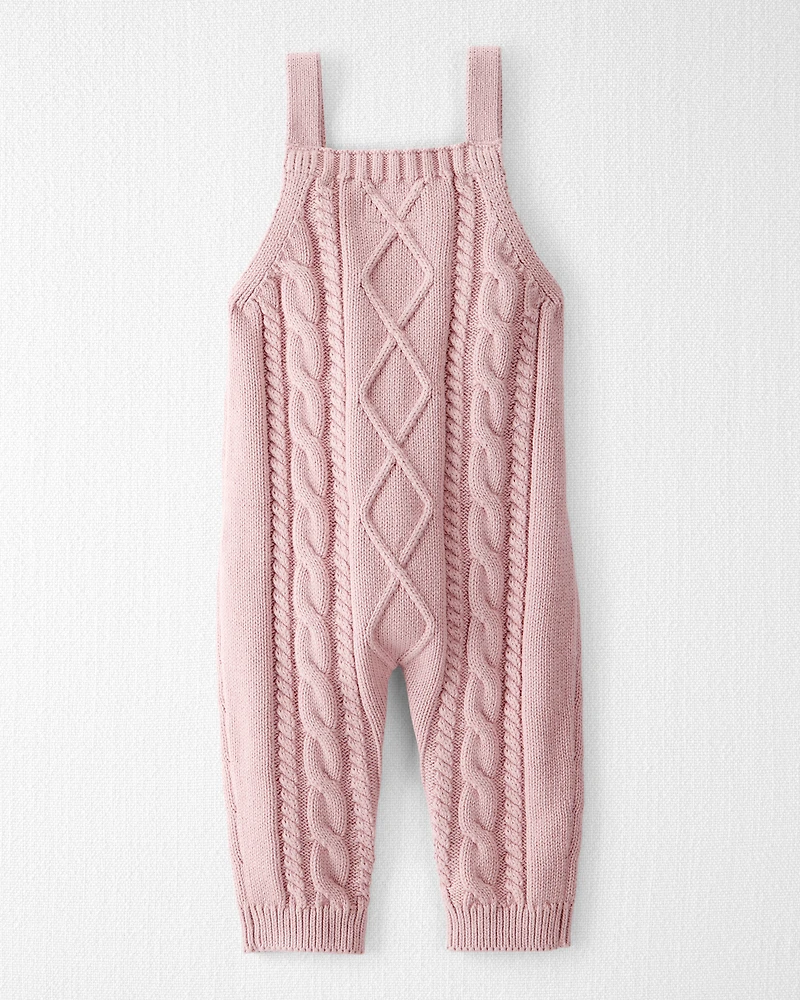 Baby Girl Organic Cotton Cable Knit Overalls