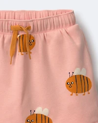 Toddler Girl Pull-On Skirt with Pockets Bee Print - Light Pink