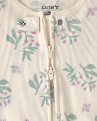 Baby Girl Floral Cotton 2-Way Zip Sleeper - Cream