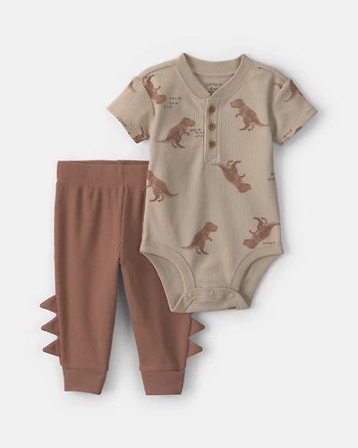 Baby Boy 2-Piece Dinosaur Bodysuit & Pant Set – Brown