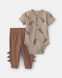 Baby Boy 2-Piece Dinosaur Bodysuit & Pant Set – Brown