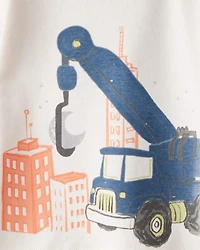 Baby Boy Construction Print 100% Cotton Long-Sleeve 4-Piece Pyjamas - Blue/White/Navy